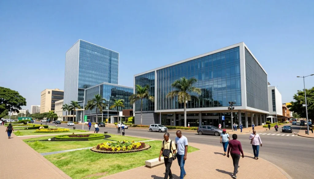 Modern Yaounde city center with contemporary architecture and green urban spaces