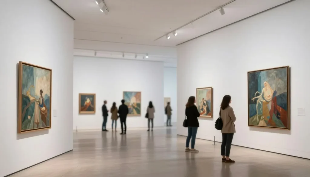 Modern art gallery interior with contemporary artwork Modern art gallery interior with contemporary artwork