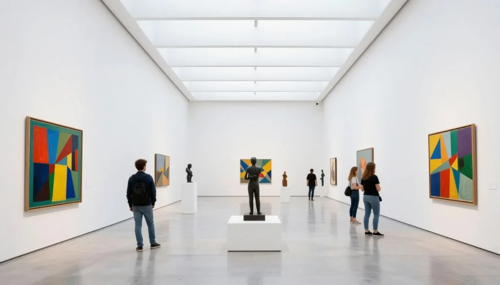 Modern museum interior with contemporary art displays