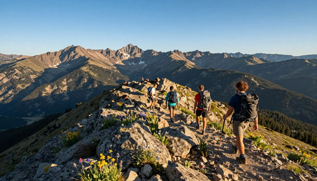 Mount-Nebo-Utah-summit-view-with-hikers-on-rocky-trail-overlooking-Wasatch-Range-valleys Mount Nebo Utah summit view with hikers on rocky trail overlooking Wasatch Range valleys