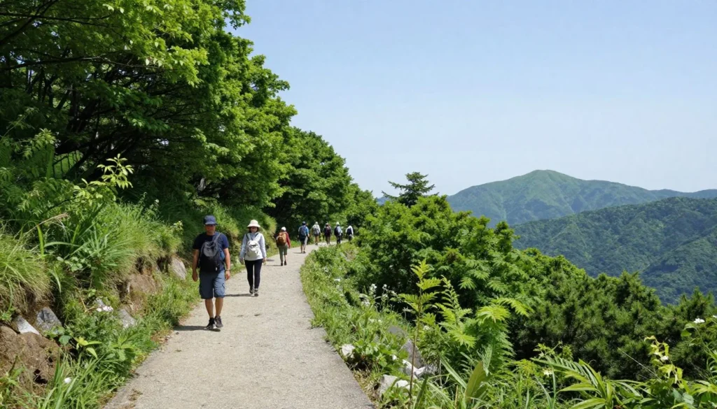 Mount Rokko hiking trail with mountain views and forest Mount Rokko hiking trail with mountain views and forest