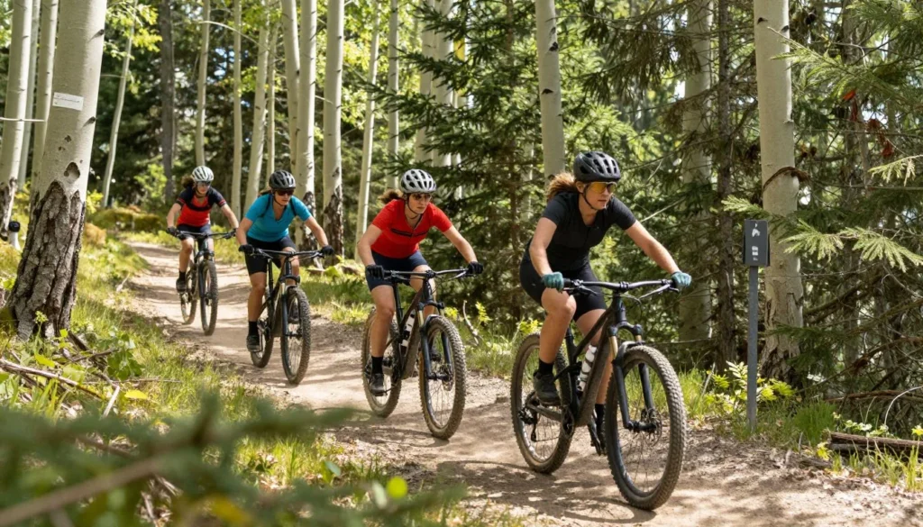 Mountain biker on forest trail Mountain biker on forest trail