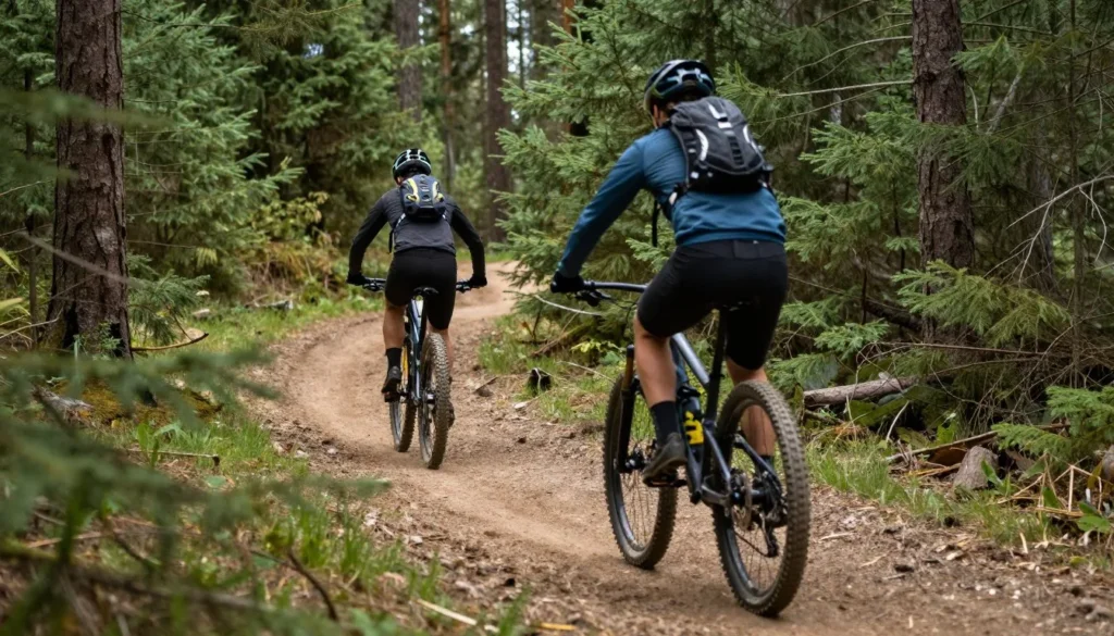Mountain bikers on designated trail at Staunton State Park Mountain bikers on designated trail at Staunton State Park