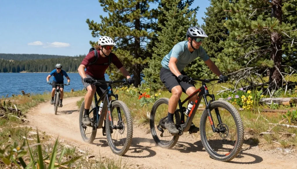 Mountain bikers on trail near Spooner Lake Mountain bikers on trail near Spooner Lake