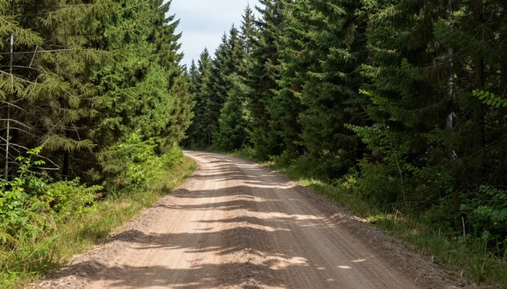 Mountain dirt road through Uncompahgre National Forest with evergreen trees Mountain dirt road through Uncompahgre National Forest with evergreen trees