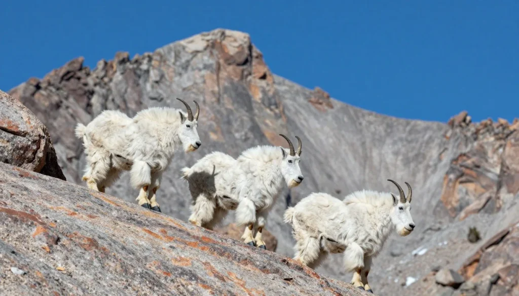 Mountain goats on rocky outcrop in Ruby Mountains Mountain goats on rocky outcrop in Ruby Mountains