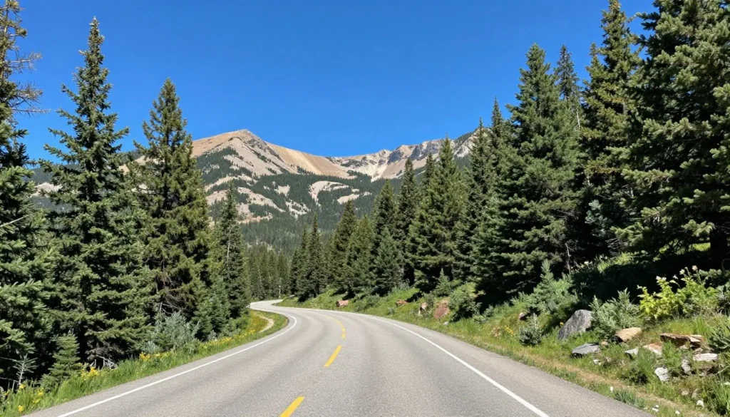 Mountain highway approach to Steamboat Lake State Park through Colorado forests Mountain highway approach to Steamboat Lake State Park through Colorado forests