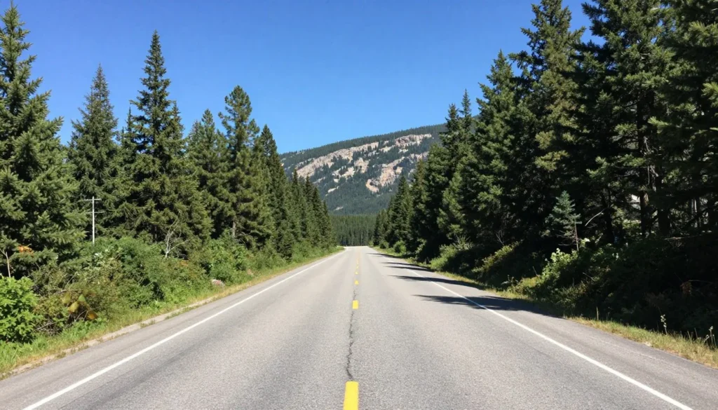 Mountain road leading to Spooner Lake with pine forest Mountain road leading to Spooner Lake with pine forest
