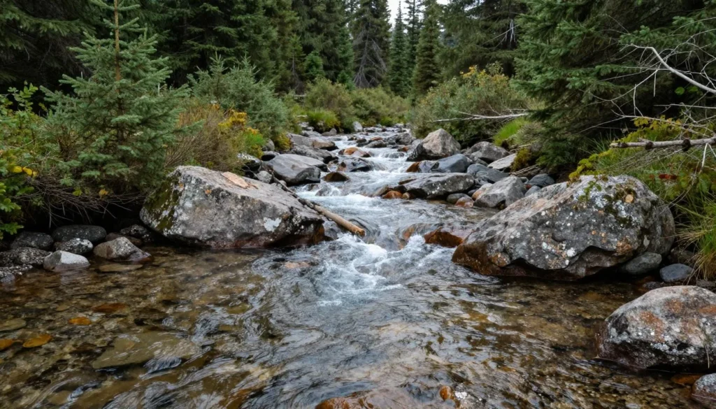 Mountain stream in Uncompahgre National Forest suitable for fishing Mountain stream in Uncompahgre National Forest suitable for fishing