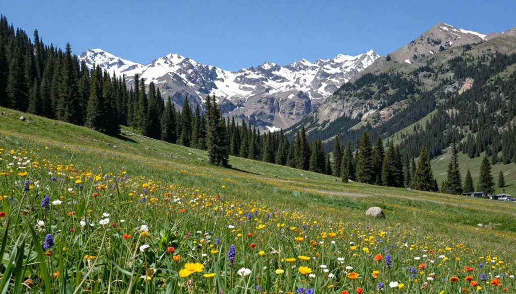 Mountain valley landscape near Tincup Colorado with wildflowers Mountain valley landscape near Tincup Colorado with wildflowers