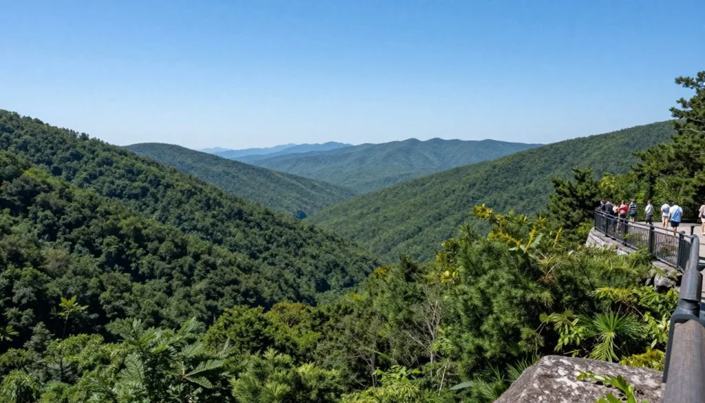Mountain valley vista in Great Balsam Mountains with distant peaks and forest Mountain valley vista in Great Balsam Mountains with distant peaks and forest