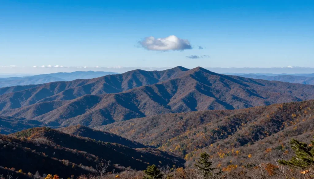 Mountain vista from Grandfather Mountain showing layered ridges fading into blue distance Mountain vista from Grandfather Mountain showing layered ridges fading into blue distance