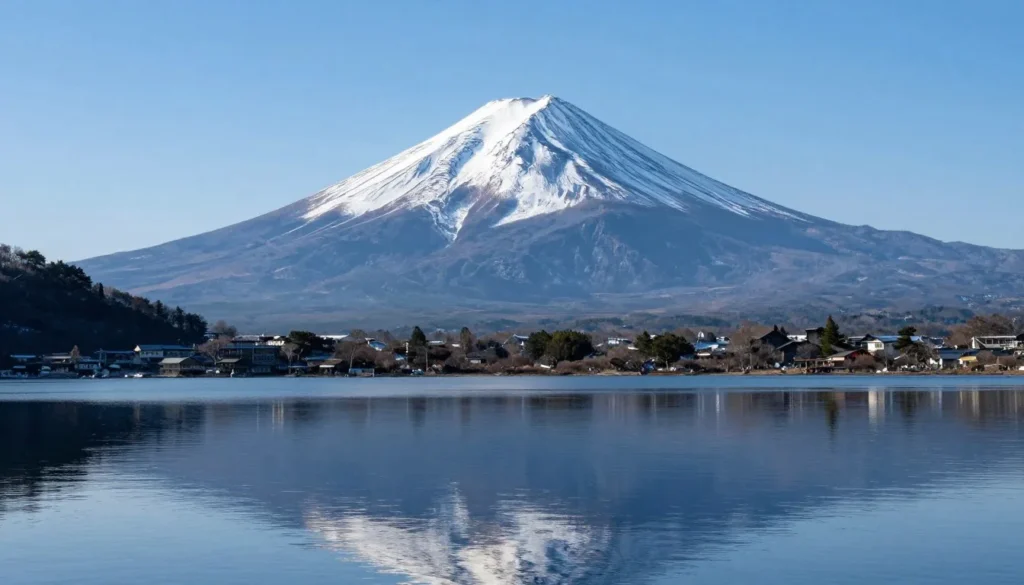 Mt. Fuji with one of the five lakes in the foreground