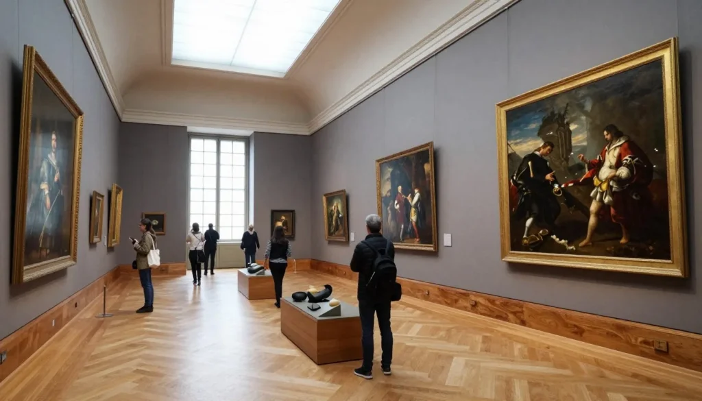 Museum interior gallery in Luxembourg City with visitors viewing historical art collections