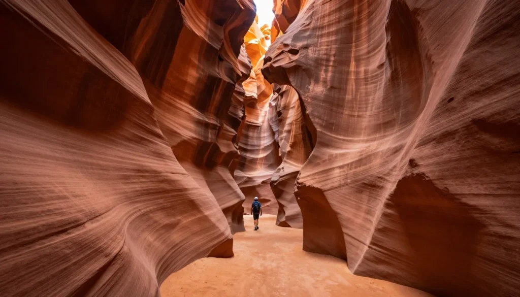 Narrow slot canyon with smooth carved walls