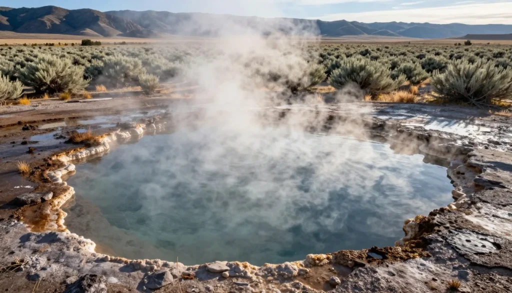 Natural hot spring pool surrounded by sagebrush at Sheldon Refuge