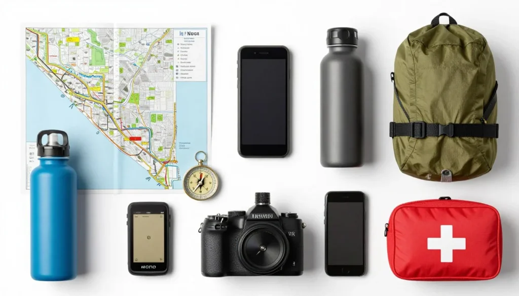 Nevada backcountry preparation with maps, GPS, and outdoor gear laid out