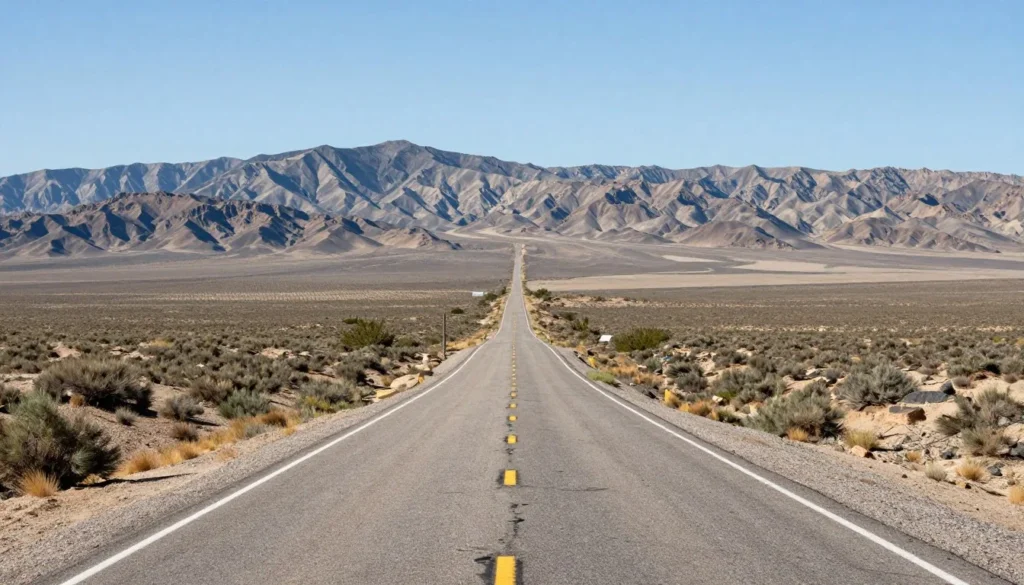 Nevada desert highway leading toward Sand Springs area