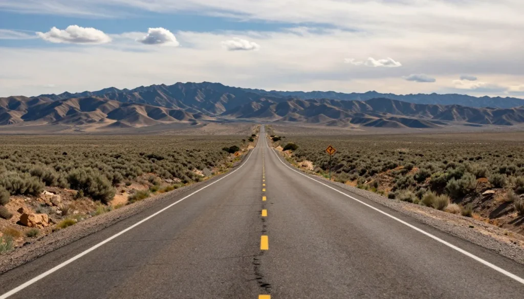 Nevada highway through high desert with mountain views