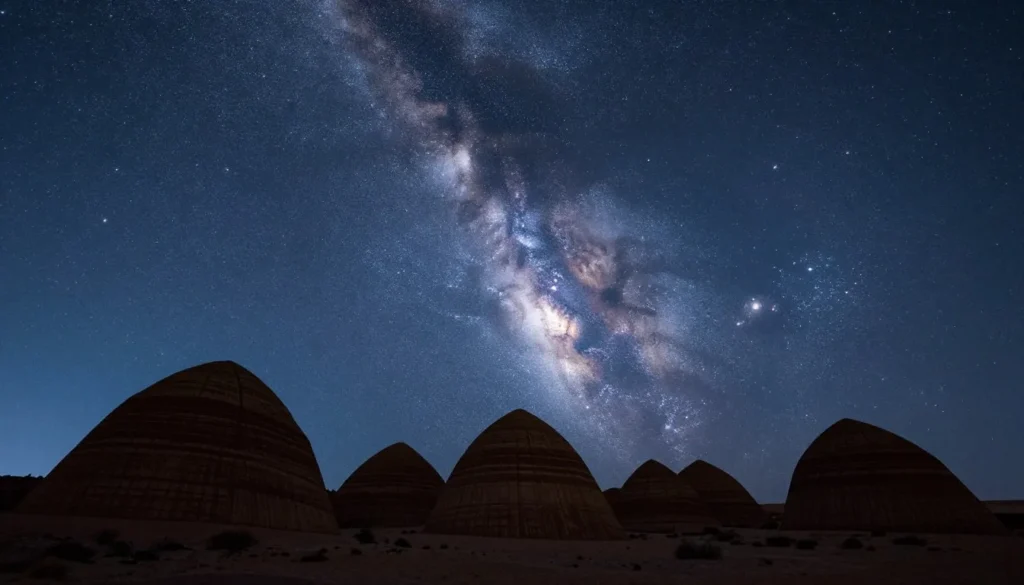 Night sky filled with stars above silhouetted Bungle Bungle domes at twilight Night sky filled with stars above silhouetted Bungle Bungle domes at twilight