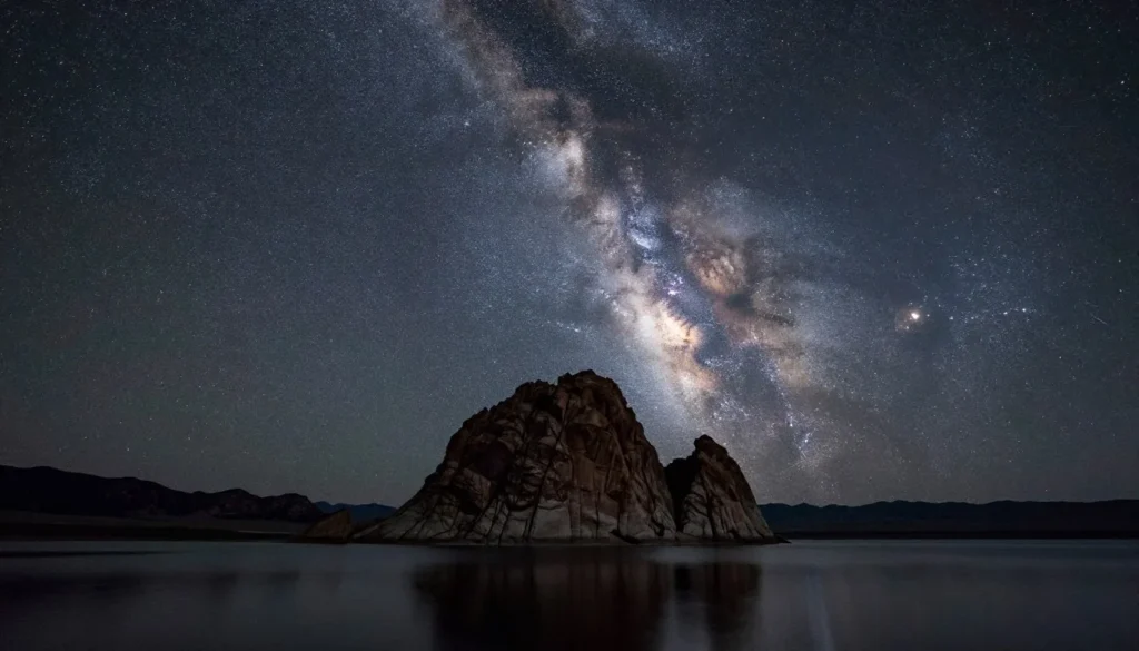 Night sky with stars over Pyramid Lake Nevada landscape Night sky with stars over Pyramid Lake Nevada landscape