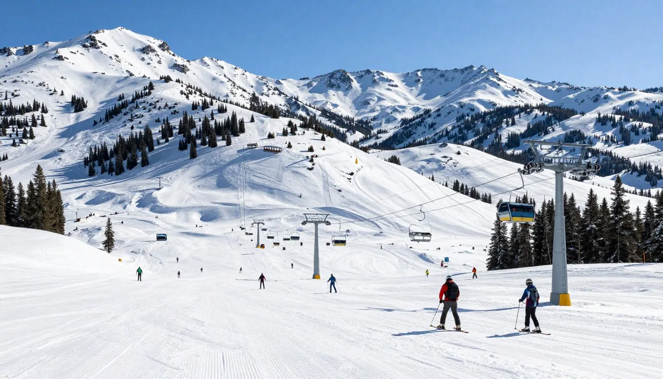 Nordic-Valley-ski-resort-panoramic-view-with-snow-covered-slopes-and-ski-lifts-against-mountain Nordic Valley ski resort panoramic view with snow-covered slopes and ski lifts against mountain backdrop