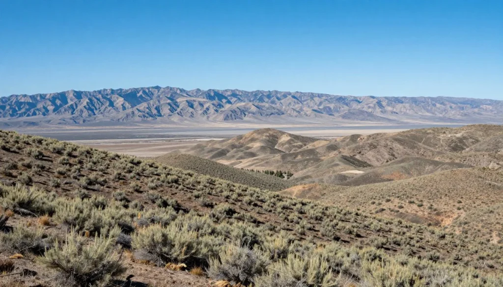 Northern Nevada desert landscape with mountain ranges Northern Nevada desert landscape with mountain ranges