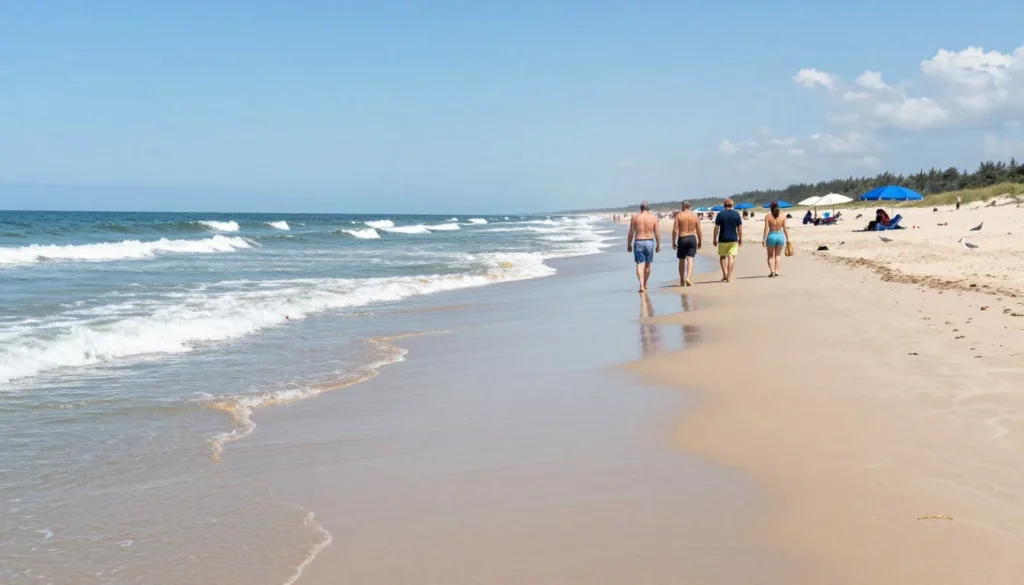 Oak Island beach with families enjoying sunny day Oak Island beach with families enjoying sunny day