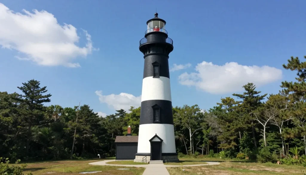 Oak Island lighthouse against blue sky Oak Island lighthouse against blue sky