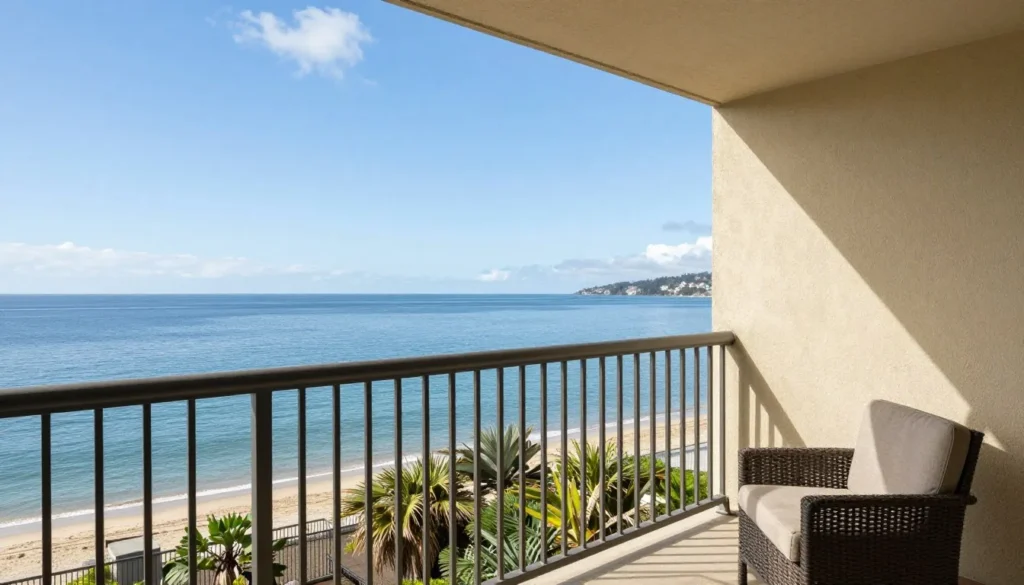 Oceanfront hotel balcony view overlooking the Pacific Ocean
