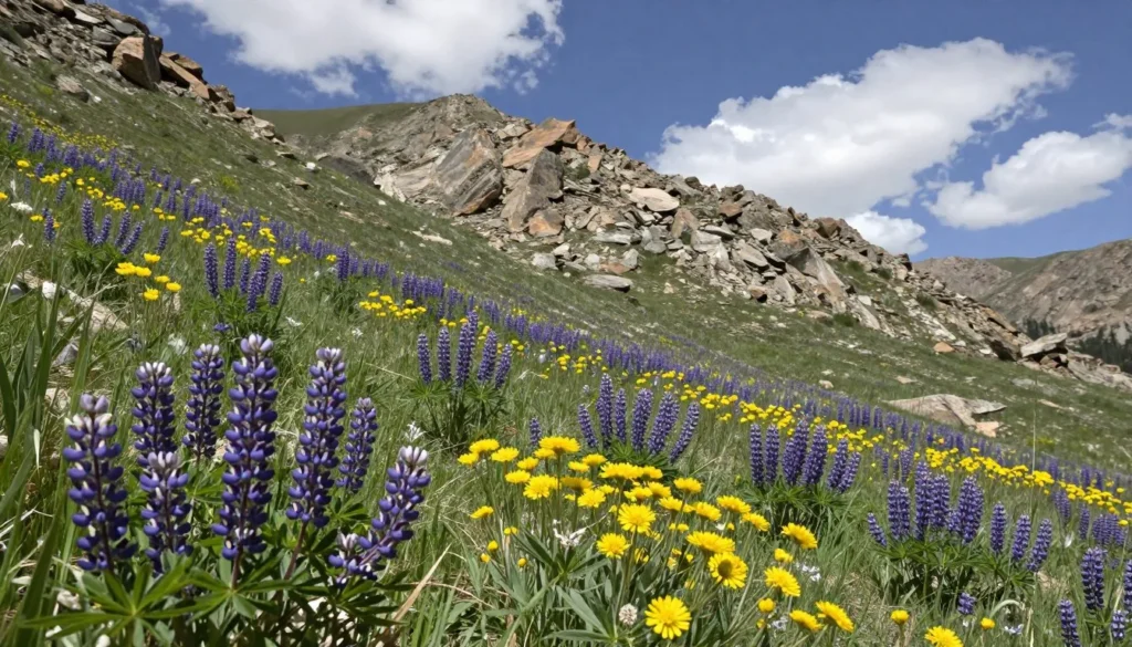Oquirrh Mountains wildflowers blooming on mountain slope
