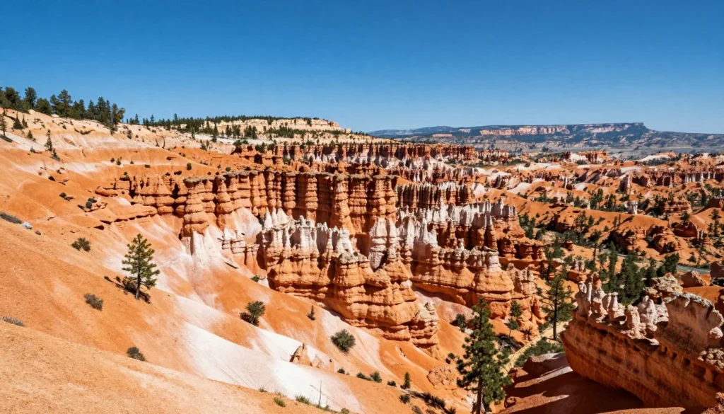 Orange and red hoodoos at Bryce Canyon National Park under blue sky Orange and red hoodoos at Bryce Canyon National Park under blue sky