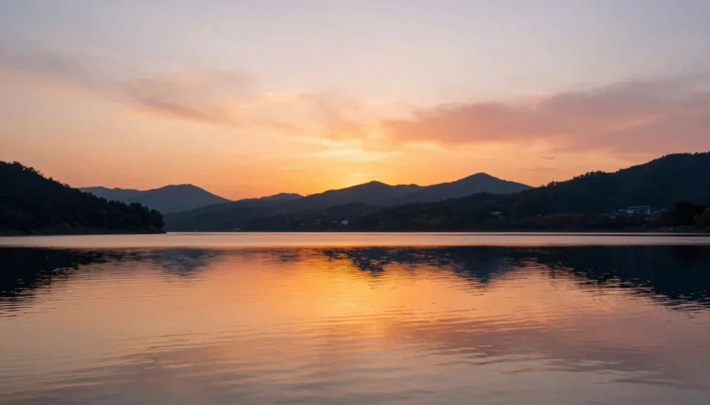 Otter Creek Reservoir during golden hour with calm waters