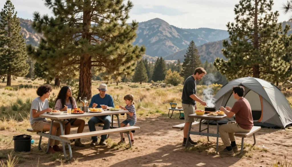 Outdoor camping meal preparation at Pine Valley picnic area Outdoor camping meal preparation at Pine Valley picnic area