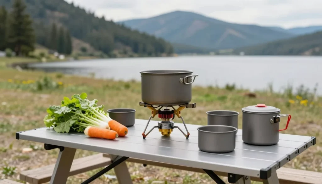 Outdoor cooking at campsite Outdoor cooking at campsite