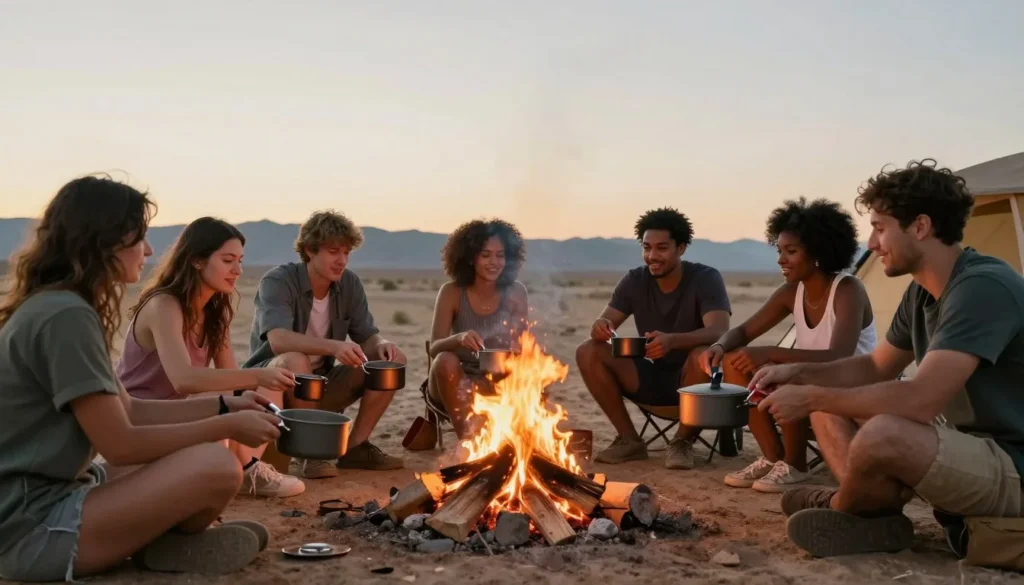 Outdoor cooking campfire meal desert camping Outdoor cooking campfire meal desert camping