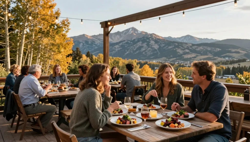 Outdoor dining patio with mountain views and local Colorado cuisine Outdoor dining patio with mountain views and local Colorado cuisine