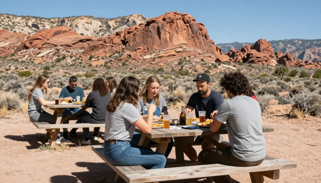 Outdoor dining setup with western Colorado landscape Outdoor dining setup with western Colorado landscape