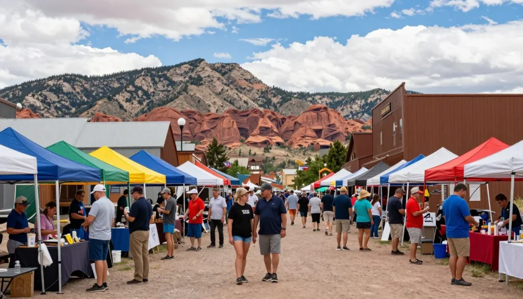Outdoor festival celebration with mountain backdrop and diverse attendees Outdoor festival celebration with mountain backdrop and diverse attendees