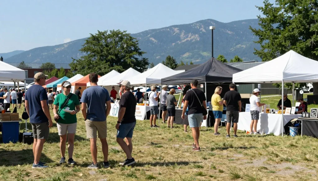 Outdoor festival gathering in Great Basin with mountain backdrop