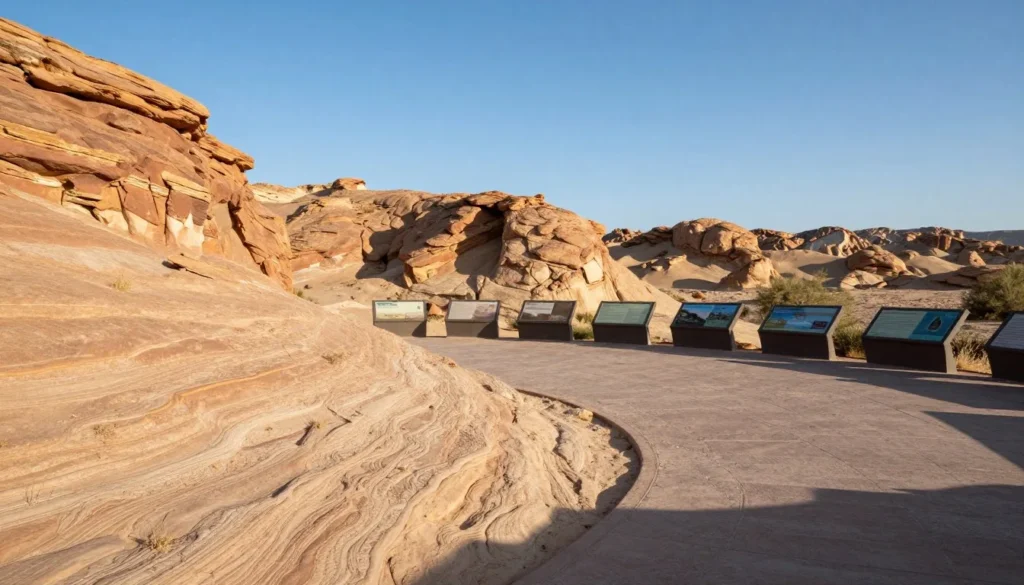 Outdoor interpretive area with geological formations