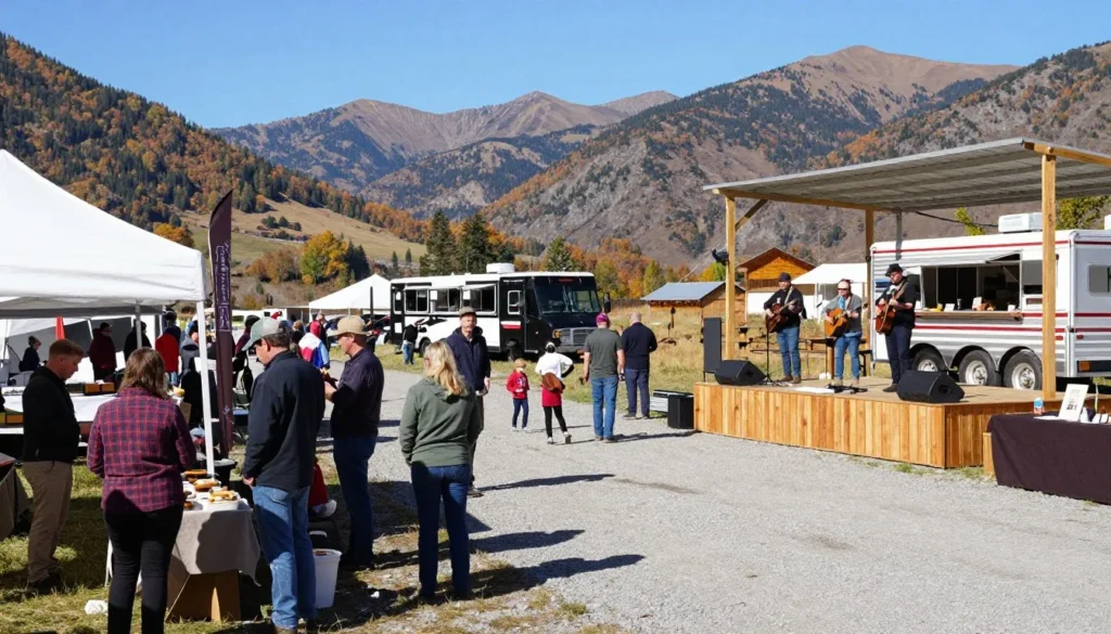 Outdoor mountain festival with diverse visitors enjoying local crafts in western North Carolina Outdoor mountain festival with diverse visitors enjoying local crafts in western North Carolina