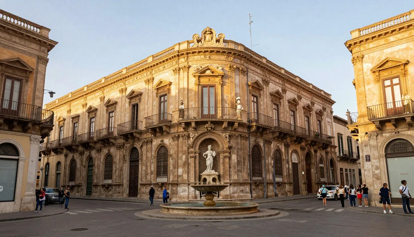Palermo's historic Quattro Canti intersection with baroque architecture and local life