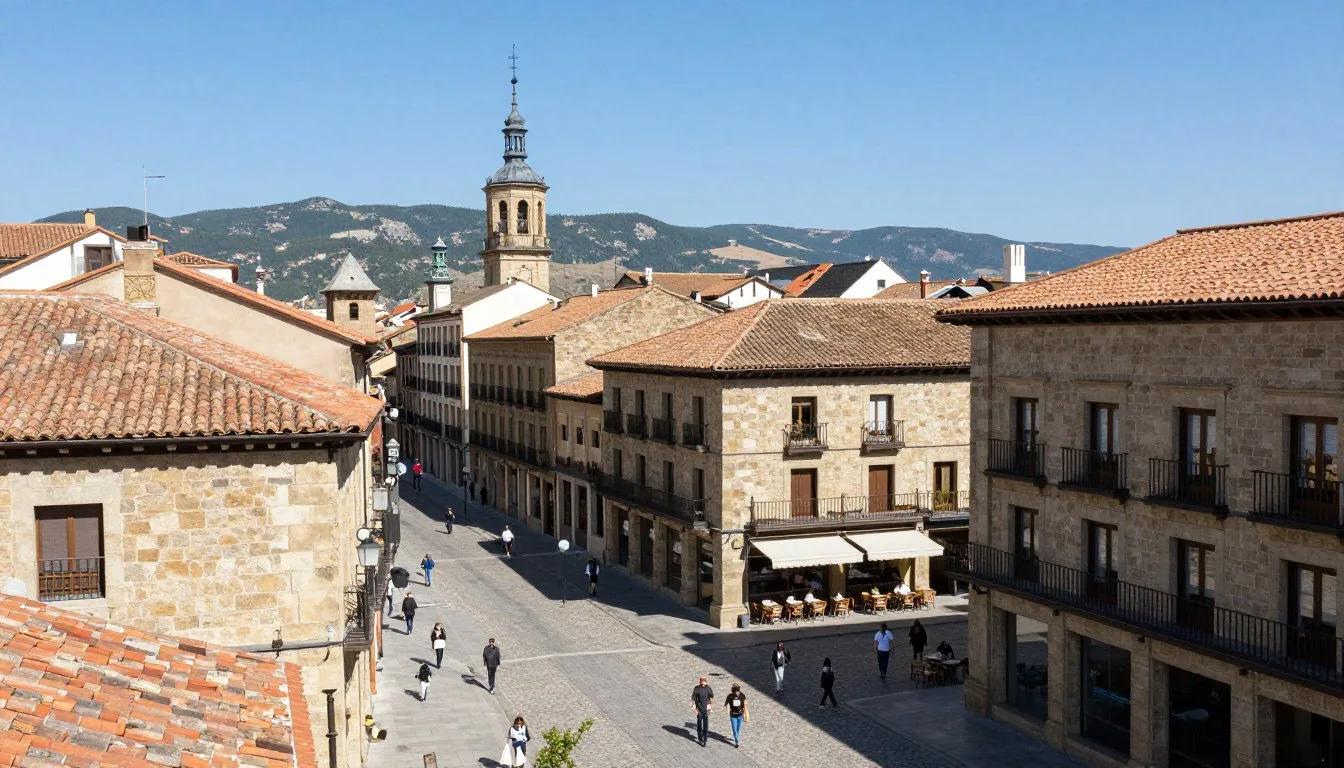Pamplona historic city center with medieval architecture and mountain backdrop