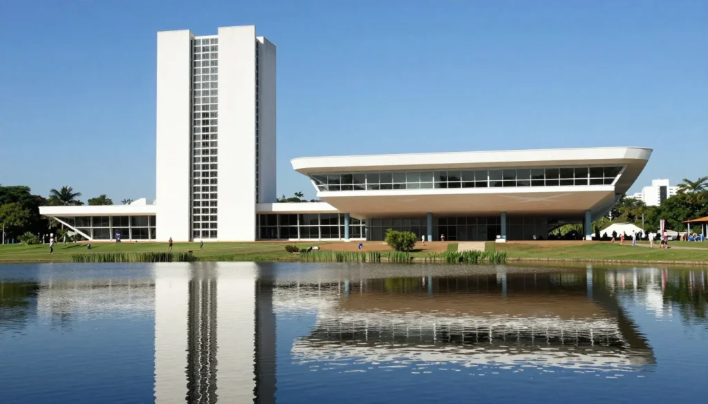 Pampulha Modern Ensemble architectural complex with lake reflection