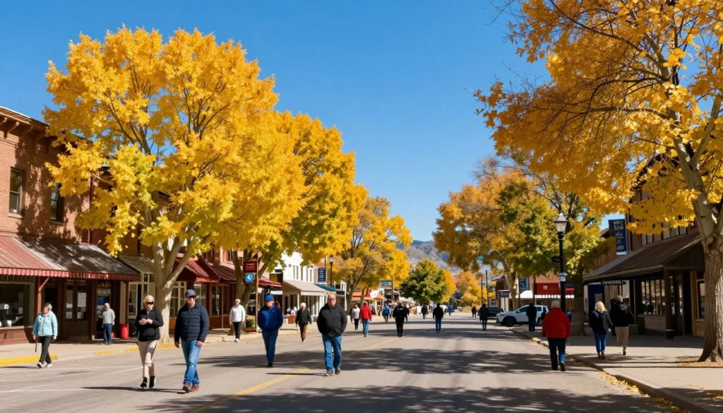 Panguitch town square in autumn with golden aspen trees