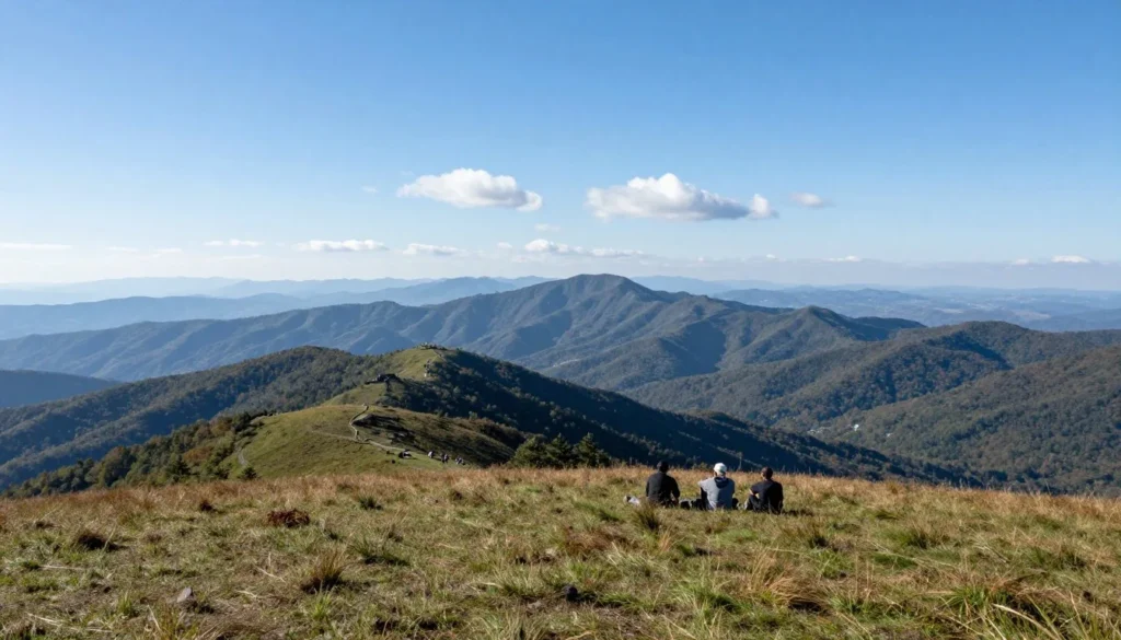 Panoramic mountain view from Max Patch with rolling peaks and valleys Panoramic mountain view from Max Patch with rolling peaks and valleys