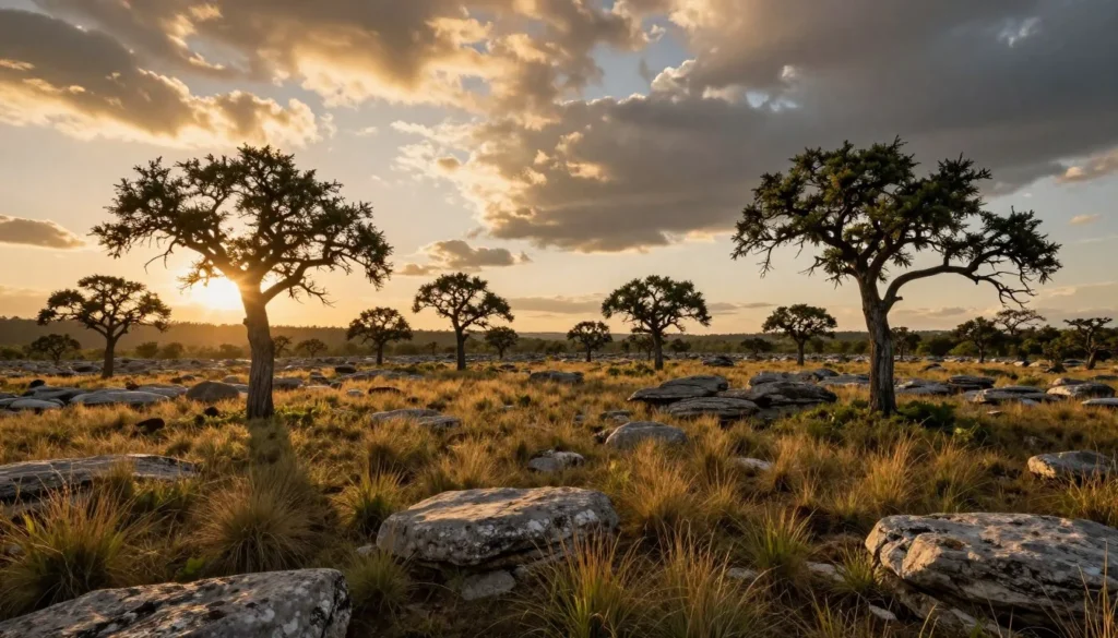 Panoramic view of cedar glade landscape at sunset Panoramic view of cedar glade landscape at sunset