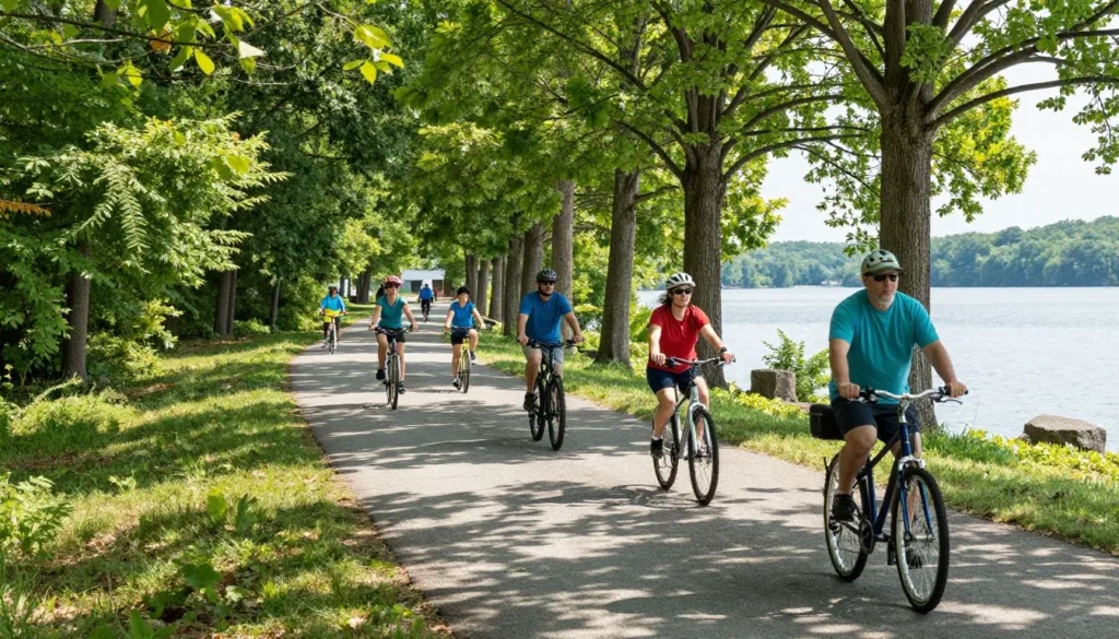 Park visitors using bicycles on paved trails at Harrison Bay State Park Tennessee Park visitors using bicycles on paved trails at Harrison Bay State Park Tennessee