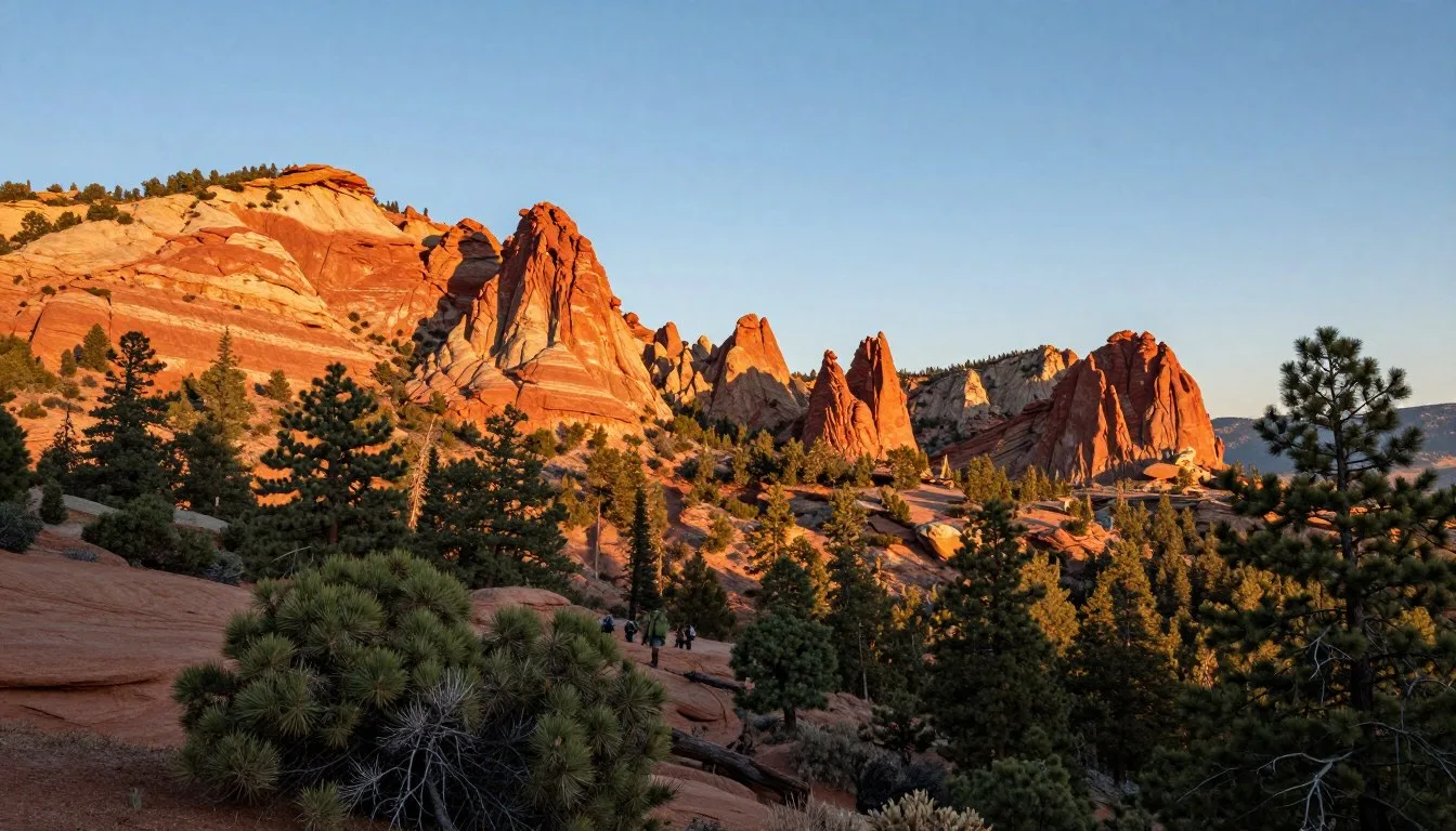 Paunsaugunt Plateau landscape showing distinctive red rock formations and pine forests